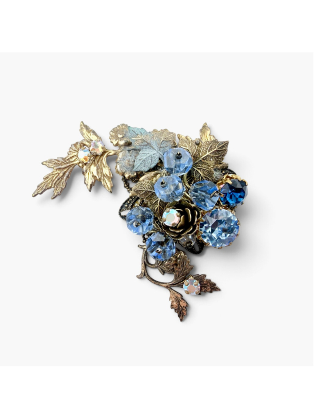 Vintage West Germany Blue Glass Floral Filigree Aurora Borealis Brooch - Picture 5 of 10
